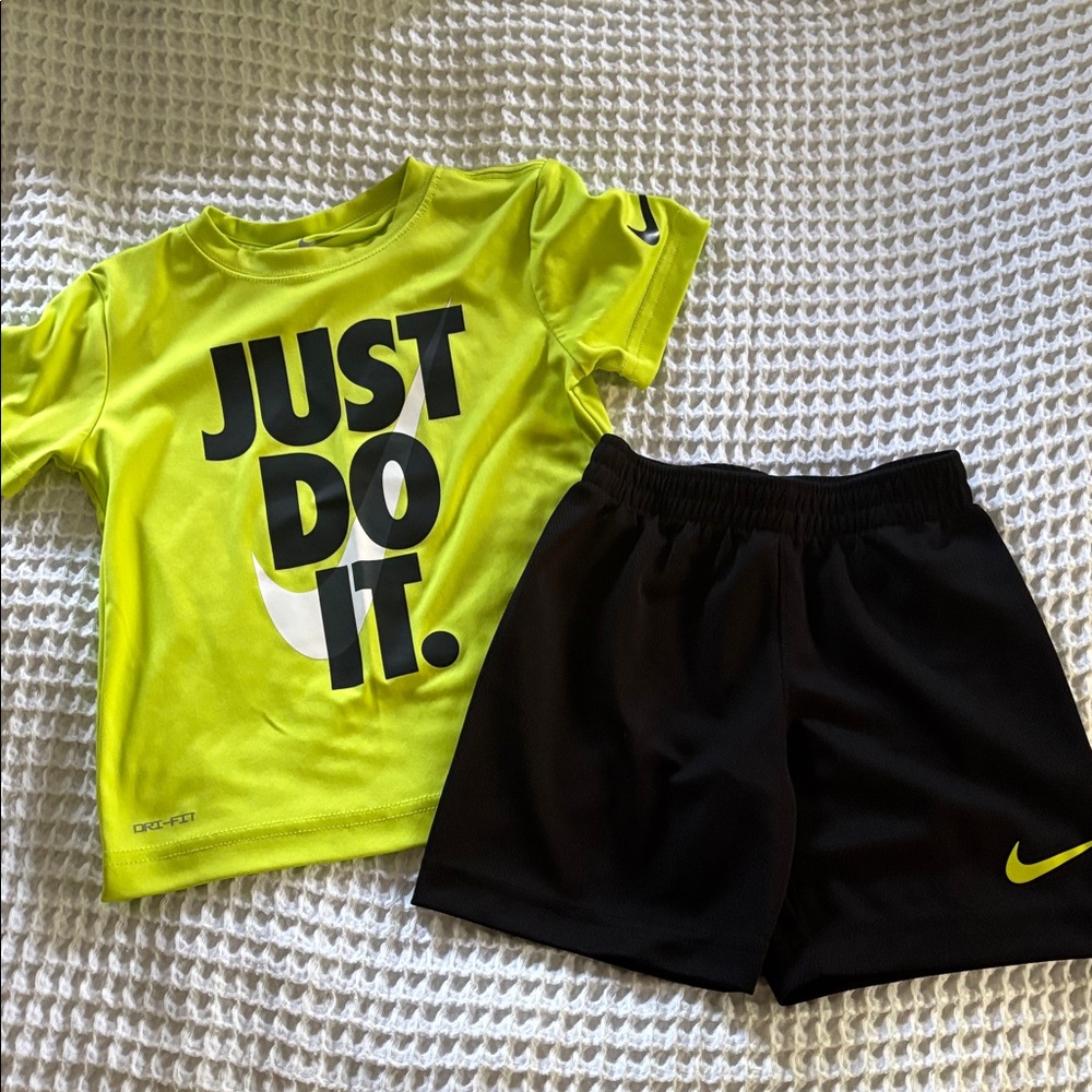 Nike Neon Yellow Tee and Black Shorts Set